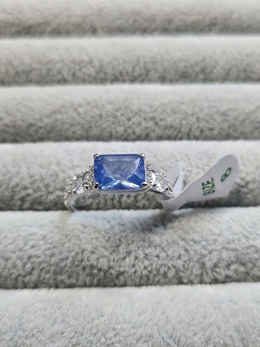 Size 8 Blue Topaz Rhodium Plated Bomb Party Ring
